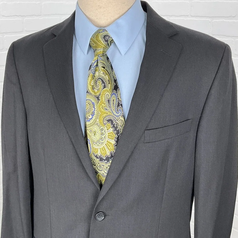 Pronto Uomo Blazer Men 42L Black Platinum Career Classic Wool Neutral Jacket VTG